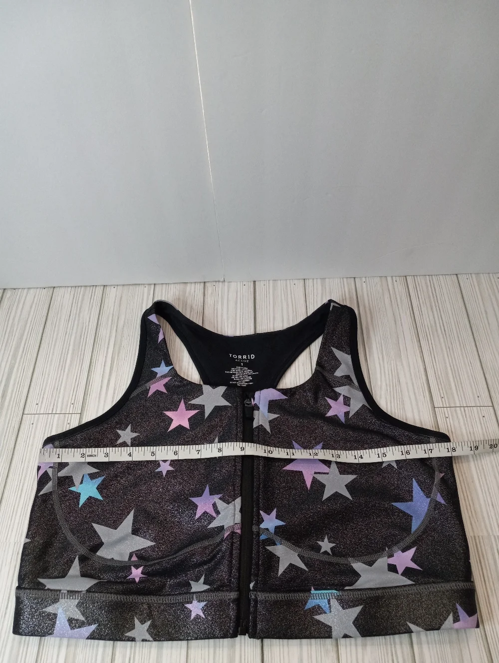 Torrid Wireless Zip-Front Foil Stars Print Racerback Active Sports Bra 1X